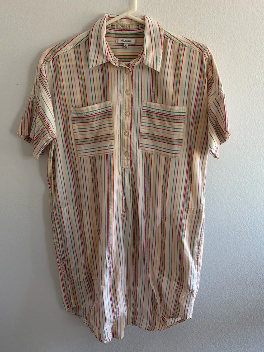 Madewell Embroidered Short-Sleeve Striped Shirtdress size S